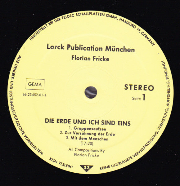 Florian Fricke : Die Erde Und Ich Sind Eins - I Am One With The Earth (LP, Album)