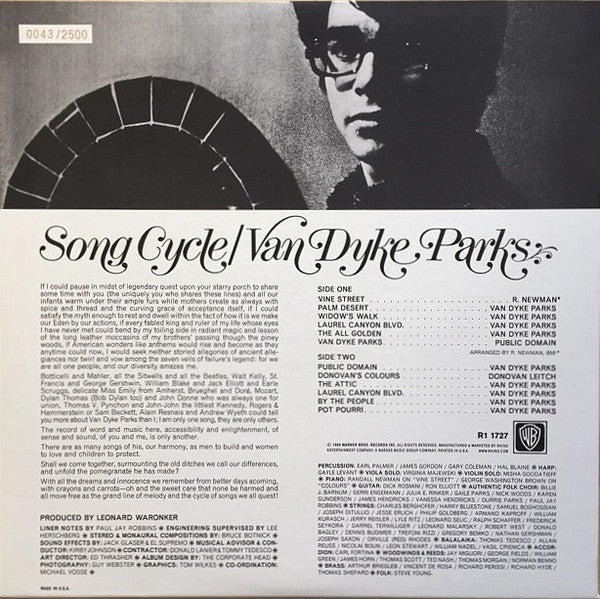 Van Dyke Parks : Song Cycle (LP, Album, RSD, Mono, Ltd, Num, RE, 180)