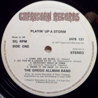 The Gregg Allman Band : Playin' Up A Storm (LP, Album, Gat)