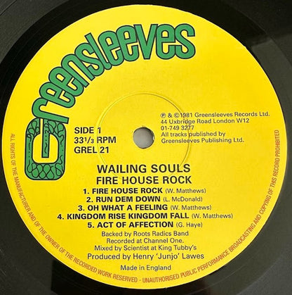 Wailing Souls : Fire House Rock (LP, Album, RE)