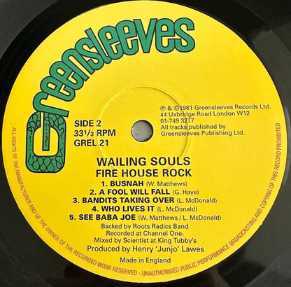 Wailing Souls : Fire House Rock (LP, Album, RE)