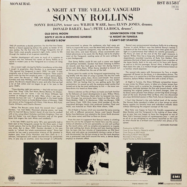 Sonny Rollins : A Night At The Village Vanguard (LP, Album, RE, DMM)