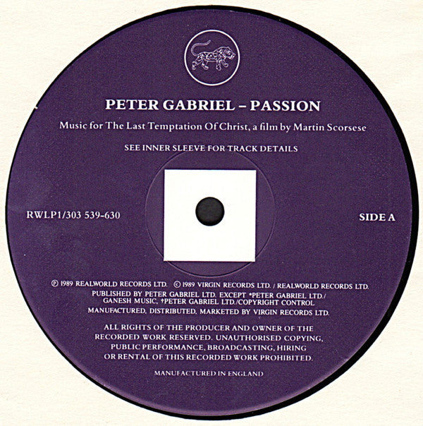 Peter Gabriel : Passion (Music for The Last Temptation Of Christ) (2xLP, Album)