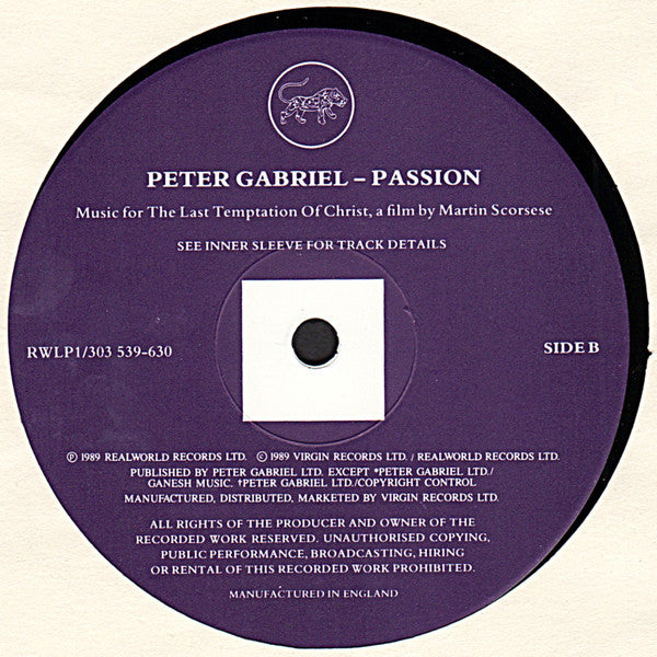 Peter Gabriel : Passion (Music for The Last Temptation Of Christ) (2xLP, Album)