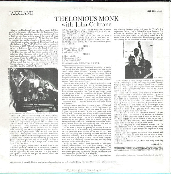 Thelonious Monk With John Coltrane : Thelonious Monk With John Coltrane (LP, Album, RE)