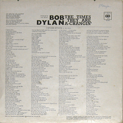 Bob Dylan : The Times They Are A-Changin' (LP, Album, RP)