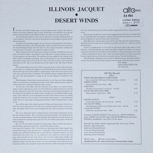 Illinois Jacquet : Desert Winds (LP, Album, Ltd, Num, 180)