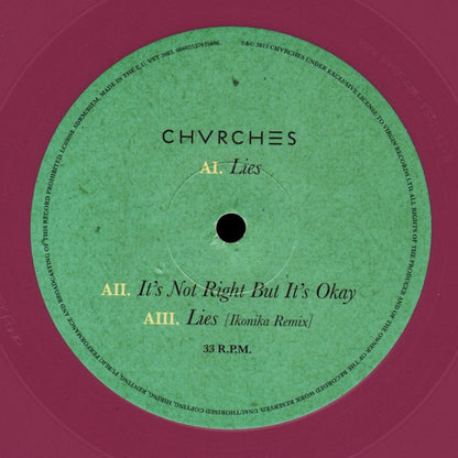 Chvrches : Lies (12", Single, Pur)