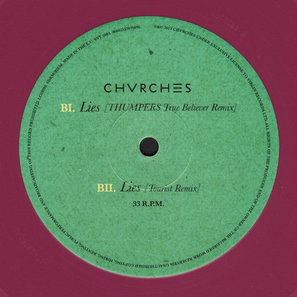 Chvrches : Lies (12", Single, Pur)