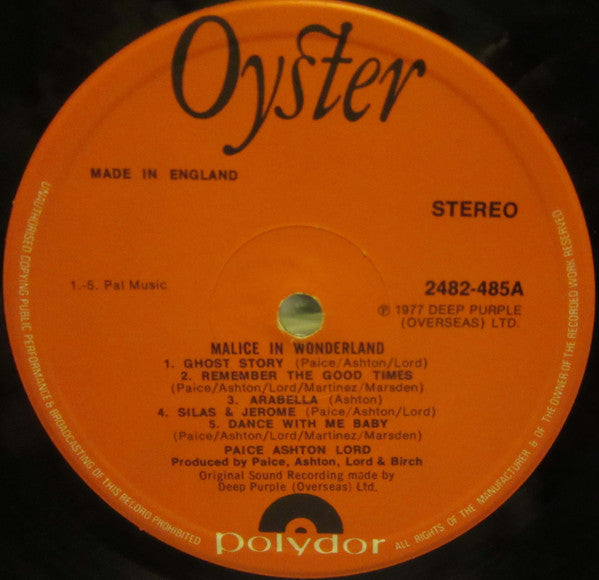 Paice Ashton Lord* : Malice In Wonderland (LP, Album, RE)