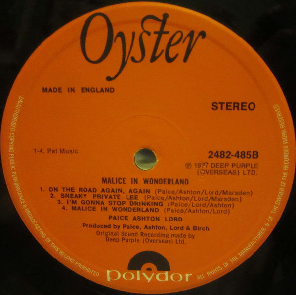 Paice Ashton Lord* : Malice In Wonderland (LP, Album, RE)