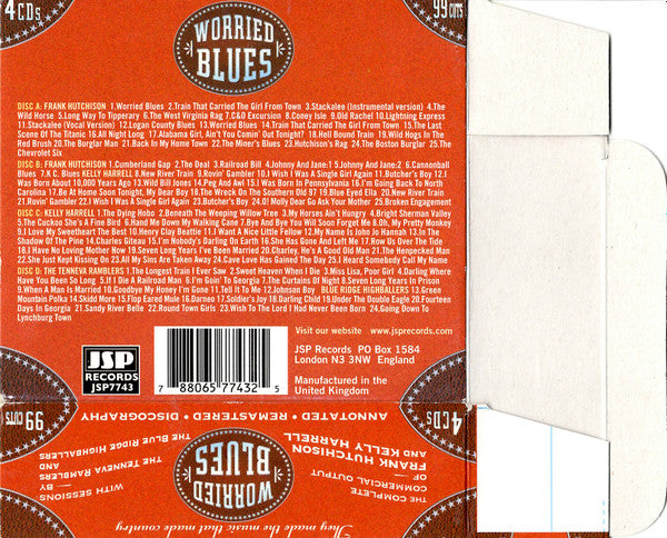 Frank Hutchison And Kelly Harrell , With Sessions By The Tenneva Ramblers* And The Blue Ridge Highballers* : Worried Blues (4xCD, Comp, RM + Box)