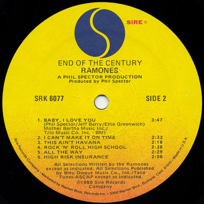 Ramones : End Of The Century (LP, Album, Win)