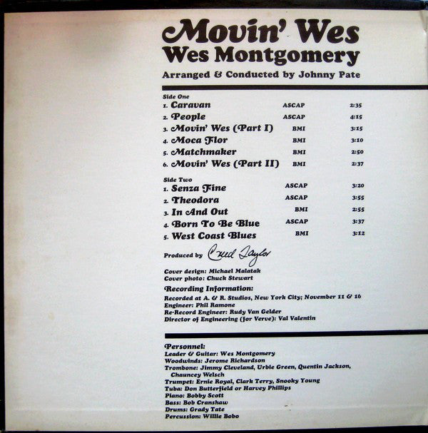 Wes Montgomery : Movin' Wes (LP, Album, Gat)