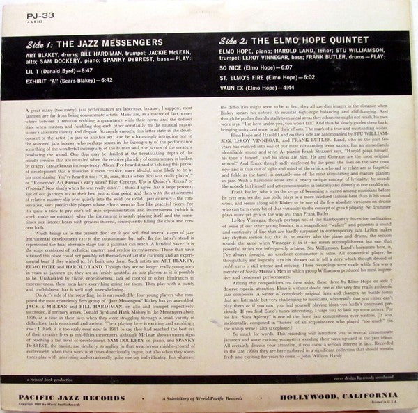Art Blakey & The Jazz Messengers / The Elmo Hope Quintet* Featuring Harold Land : Art Blakey & The Jazz Messengers / The Elmo Hope Quintet Featuring Harold Land (LP, Album, Mono)