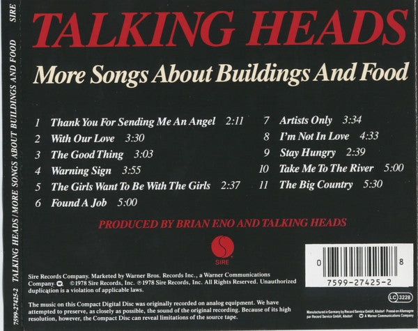 Talking Heads : More Songs About Buildings And Food (CD, Album, RE)