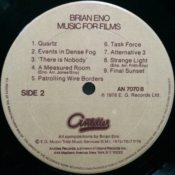 Brian Eno : Music For Films (LP, Album, Kee)
