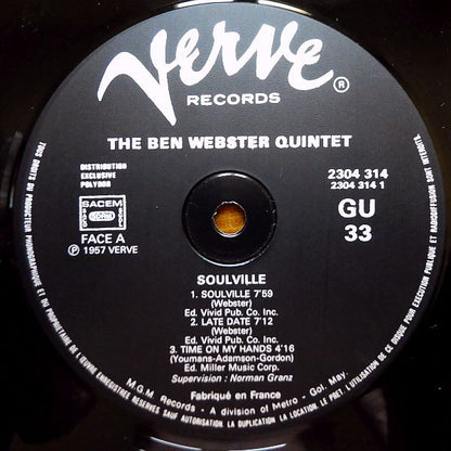 The Ben Webster Quintet : Soulville (LP, Album, Mono, RE)