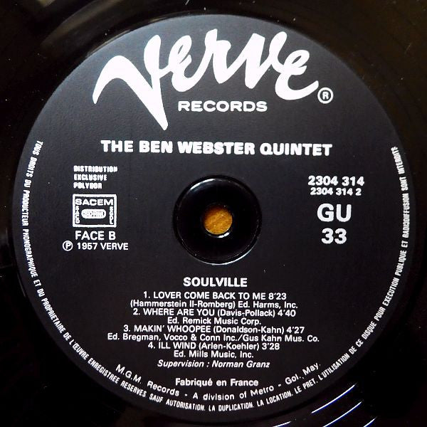 The Ben Webster Quintet : Soulville (LP, Album, Mono, RE)