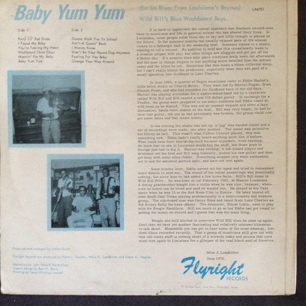 Wild Bill's Blue Washboard Boys : Baby Yum Yum (LP, Mono)