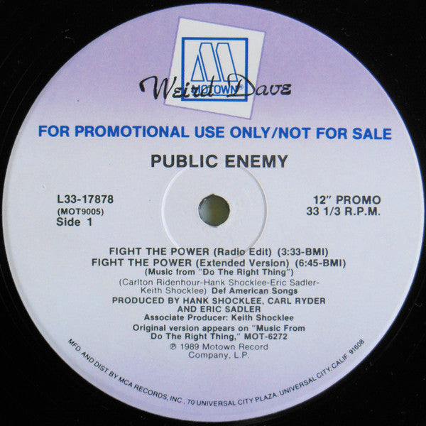 Public Enemy : Fight The Power (12", Promo)