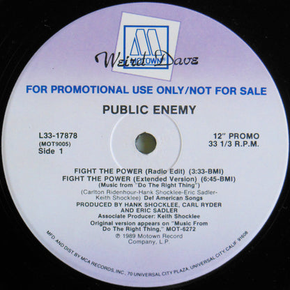 Public Enemy : Fight The Power (12", Promo)