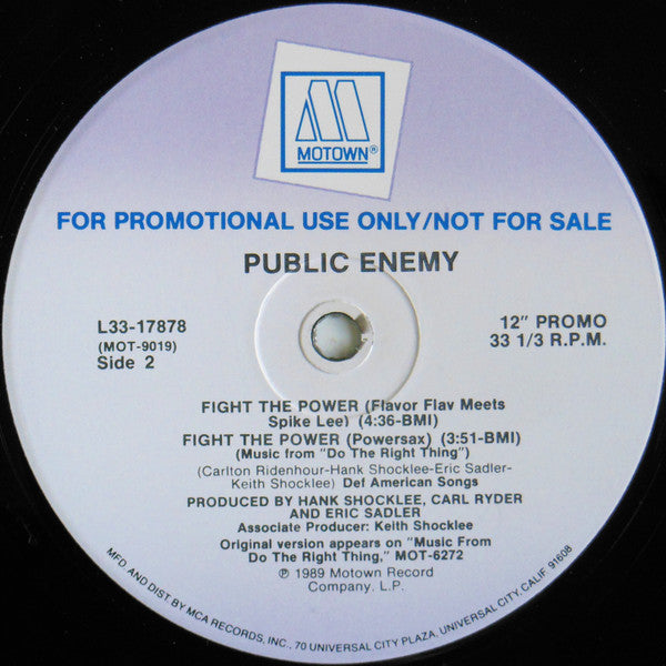 Public Enemy : Fight The Power (12", Promo)