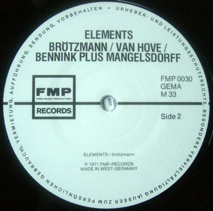 Brötzmann / Van Hove / Bennink Plus Albert Mangelsdorff : Elements (LP, RE)
