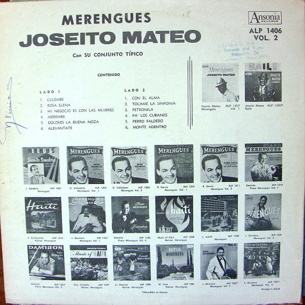 Joseito Mateo Y Su Conjunto : Merengues Vol. 2 (LP, Album)