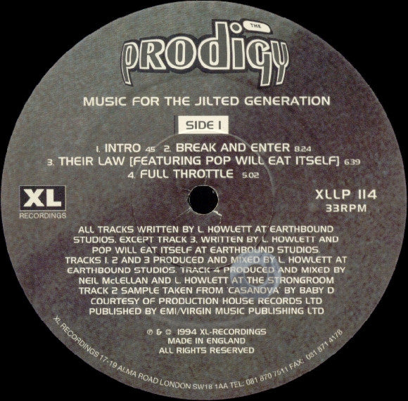 The Prodigy : Music For The Jilted Generation 2xLP, Album, Gat
