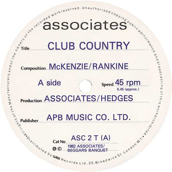 Associates* : Club Country (12", Single)