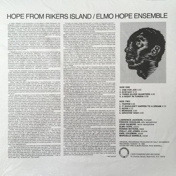 Elmo Hope Ensemble : Hope From Rikers Island (LP, Album, Ltd, RE, 180)