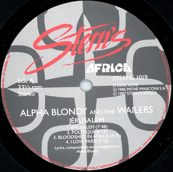 Alpha Blondy And The Wailers : Jerusalem (LP, Album)