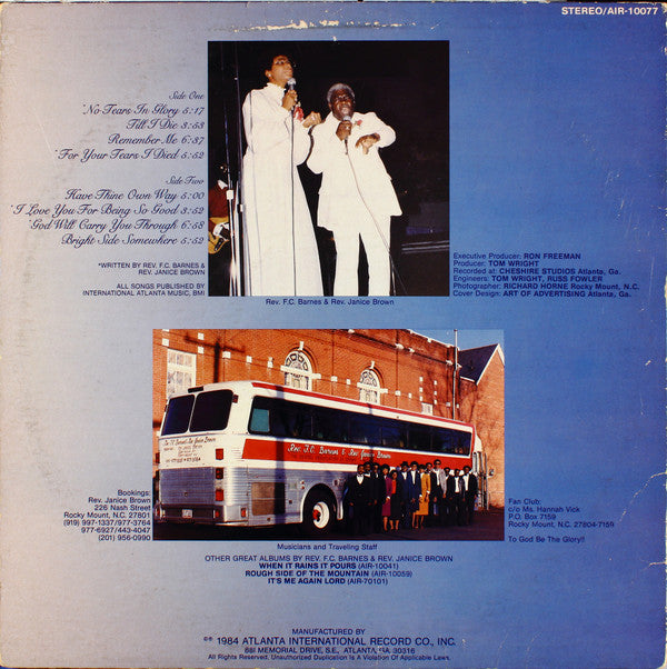 Rev. F.C. Barnes* And Rev. Janice Brown : No Tears In Glory (LP)