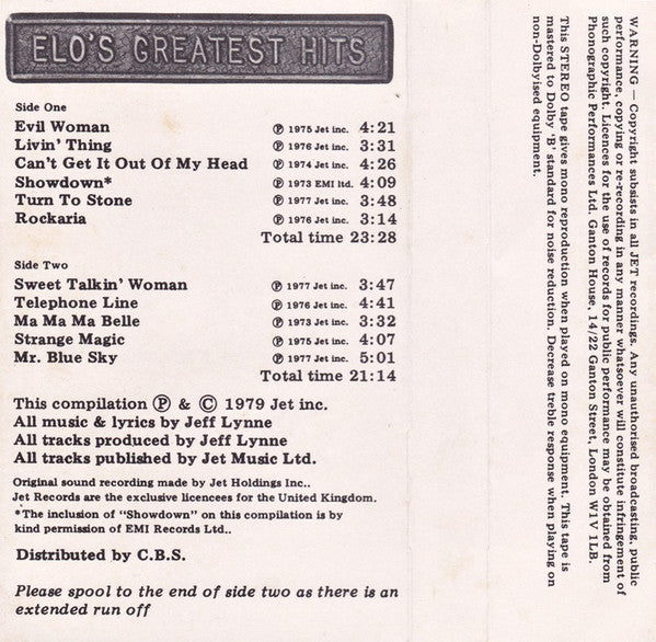 Electric Light Orchestra : ELO's Greatest Hits (Cass, Comp)