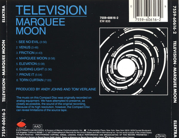 Television : Marquee Moon (CD, Album, RE, RP)