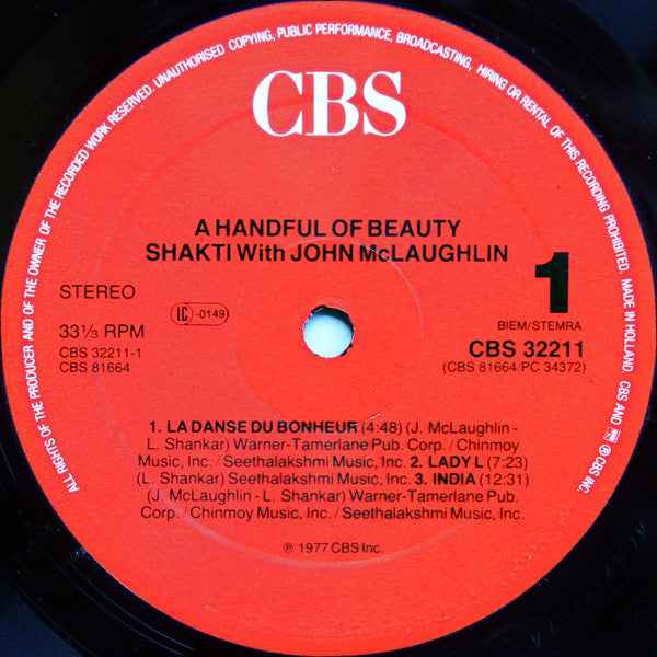 Shakti (2) : A Handful Of Beauty (LP, Album, RE, Red)