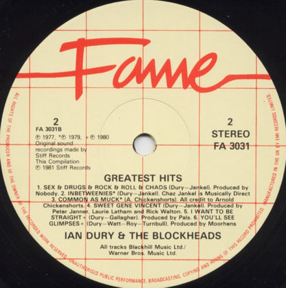 Ian Dury And The Blockheads : Greatest Hits (LP, Comp)