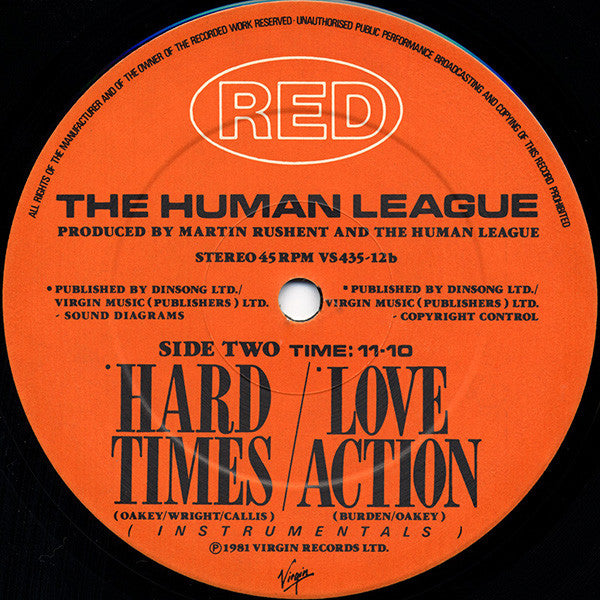 The Human League : Hard Times / Love Action (I Believe In Love) (12", Single)