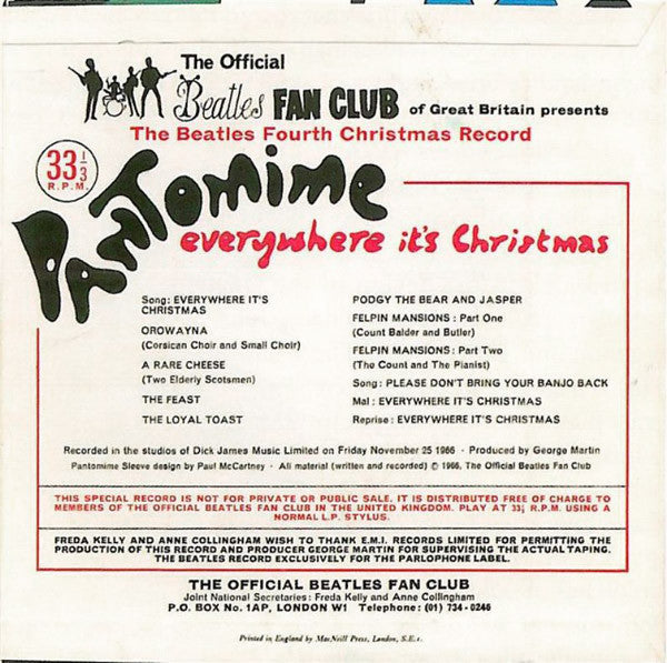 The Beatles : Pantomime "Everywhere It's Christmas" (The Beatles Fourth Christmas Record) (Flexi, 7", S/Sided, Mono)