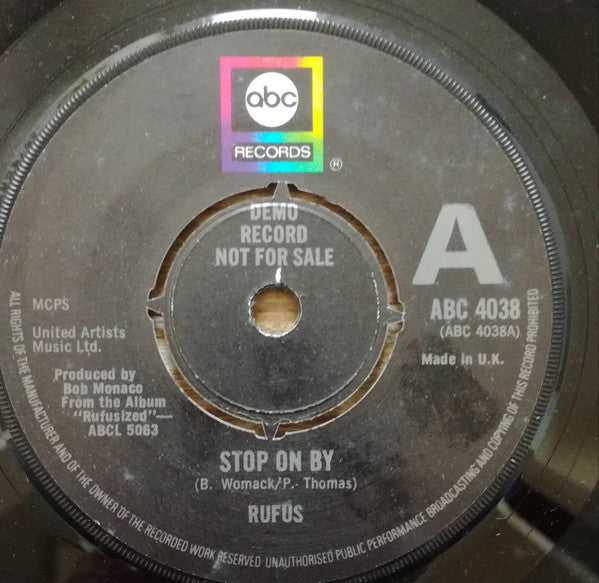 Rufus : Stop on By (7", Single, Promo)