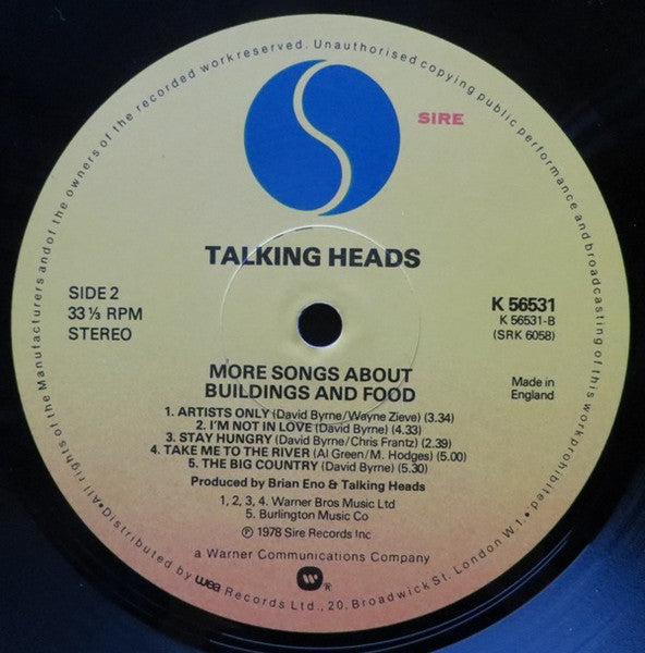 Talking Heads : More Songs About Buildings And Food (LP, Album)