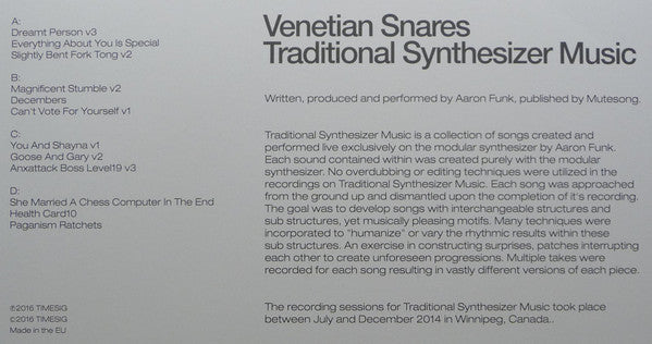 Venetian Snares : Traditional Synthesizer Music (2x12", Album)
