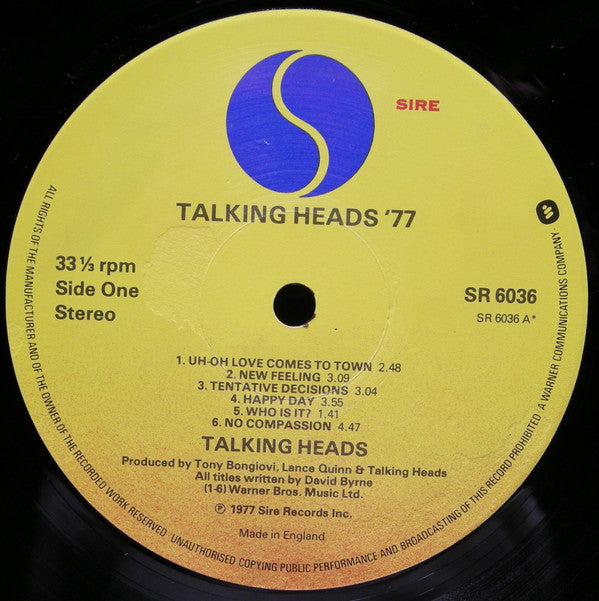 Talking Heads : Talking Heads: 77 (LP, Album, RP)