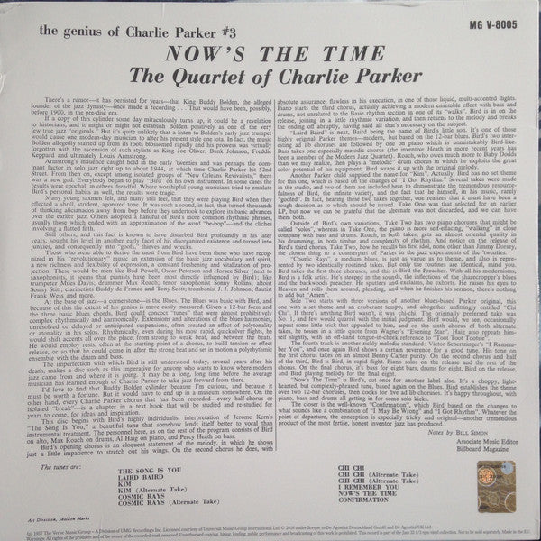 The Quartet Of Charlie Parker* : Now's The Time (LP, Album, RE, RP, 180)