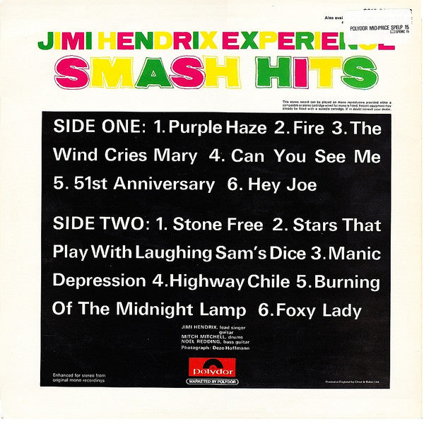 Jimi Hendrix Experience* : Smash Hits (LP, Comp, Mono, RE)