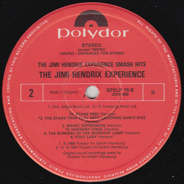 Jimi Hendrix Experience* : Smash Hits (LP, Comp, Mono, RE)