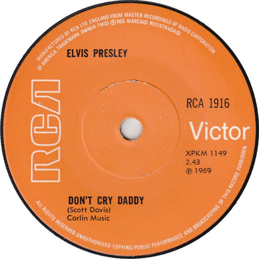 Elvis Presley : Don't Cry Daddy / Rubberneckin' (7", Single, Sol)