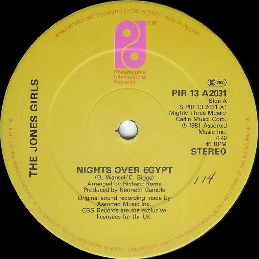 The Jones Girls : Nights Over Egypt (12", Single)