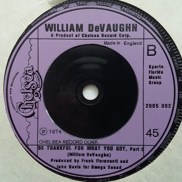 William DeVaughn : Be Thankful For What You Got (7", Single)